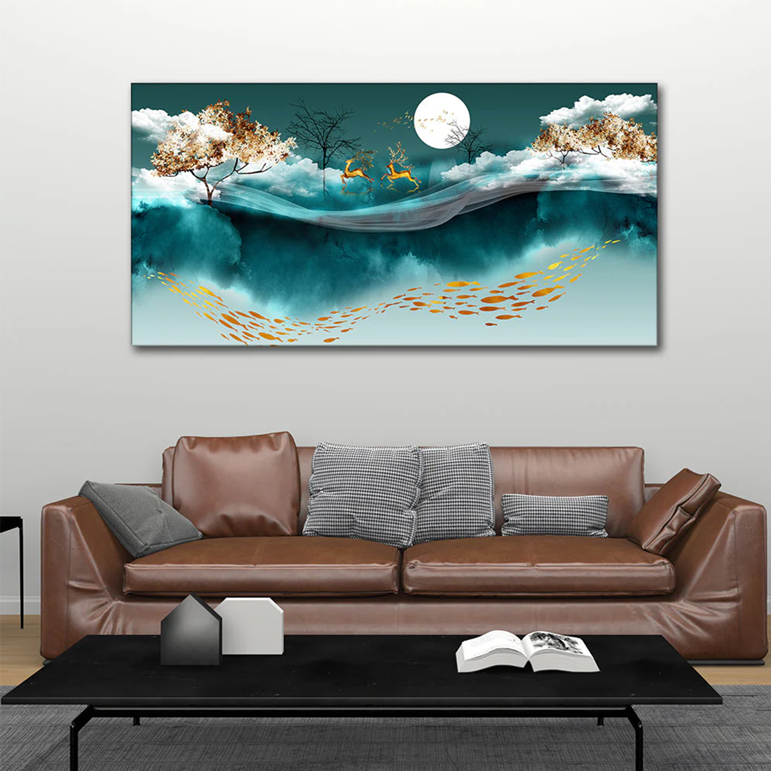 Acex-Exports-Luxurious-Modern-Art-of-Mountains-and-Deer-Premium-Wall-Painting1