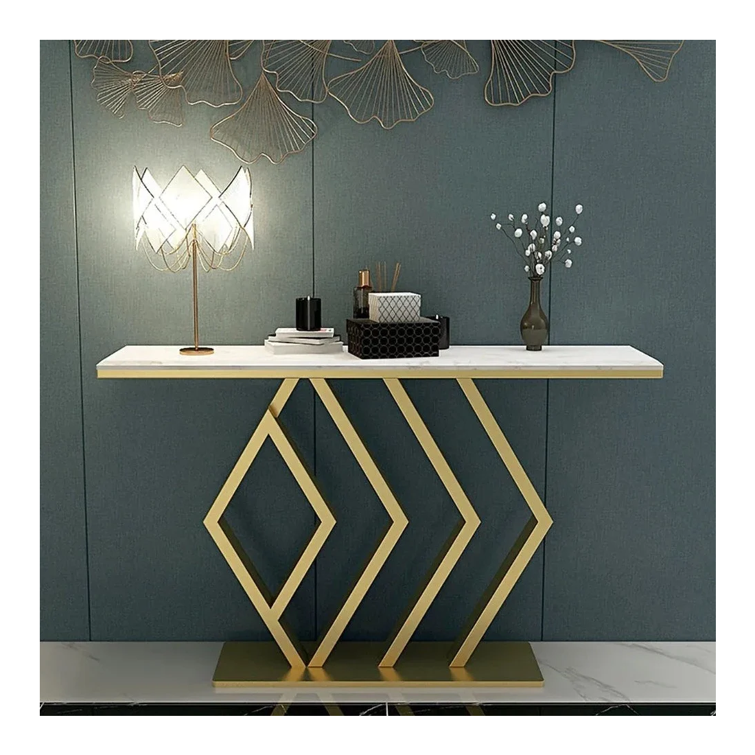 acex-exports-Classic-Golden-Console-Table-In-Geometric-Pattern