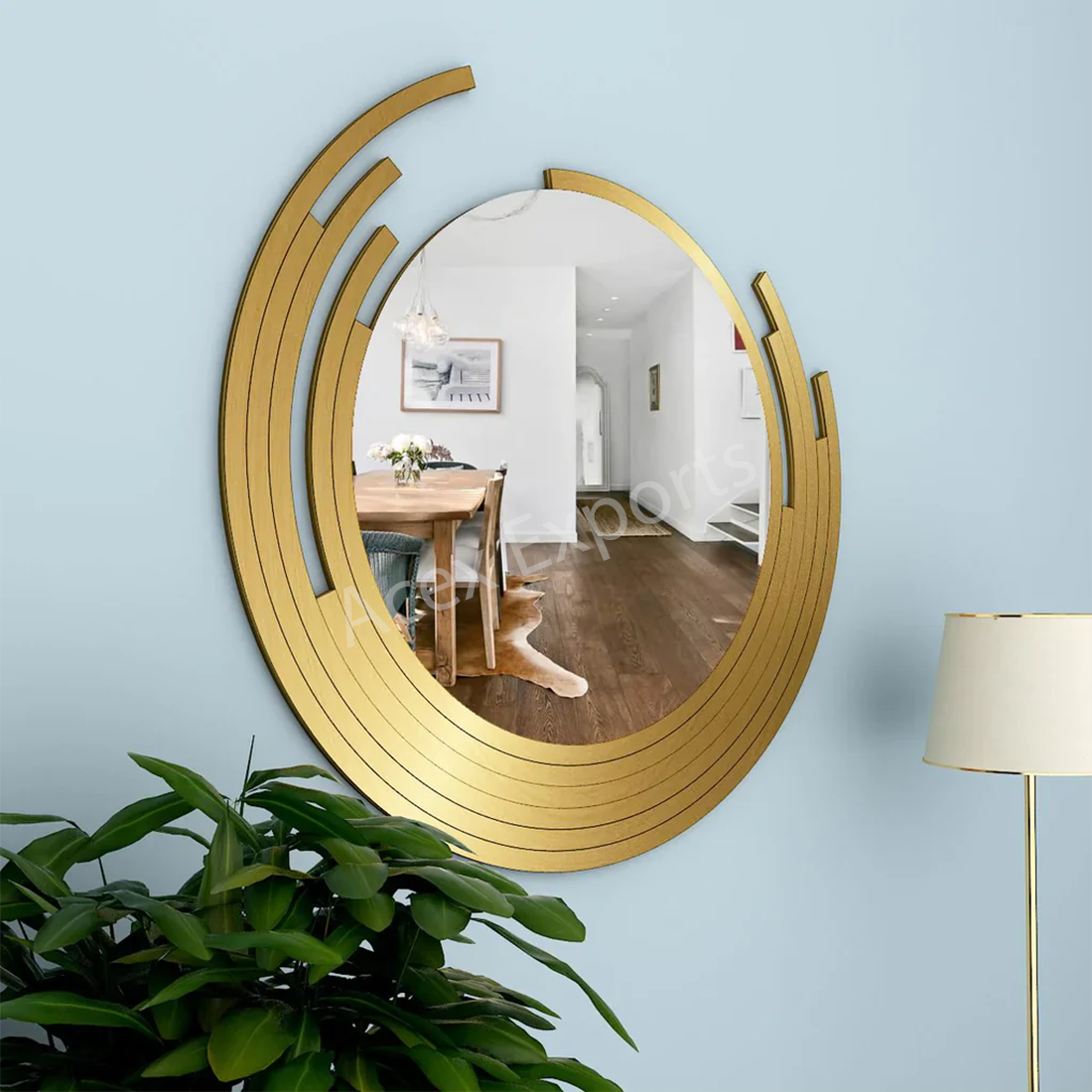 Asymmetric Golden Finish Wall Mirror - Image 2