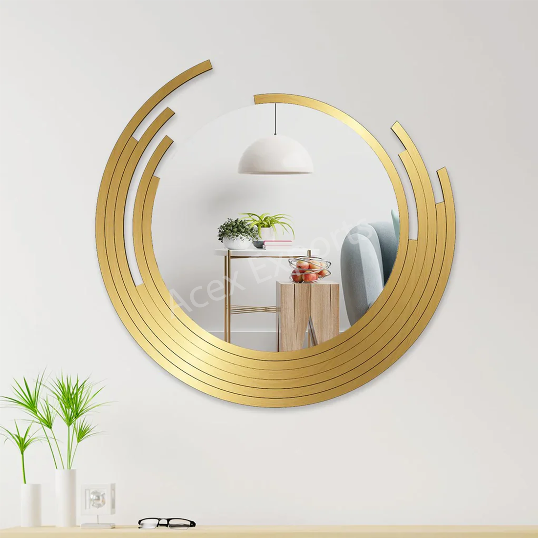 Asymmetric Golden Finish Wall Mirror - Image 4