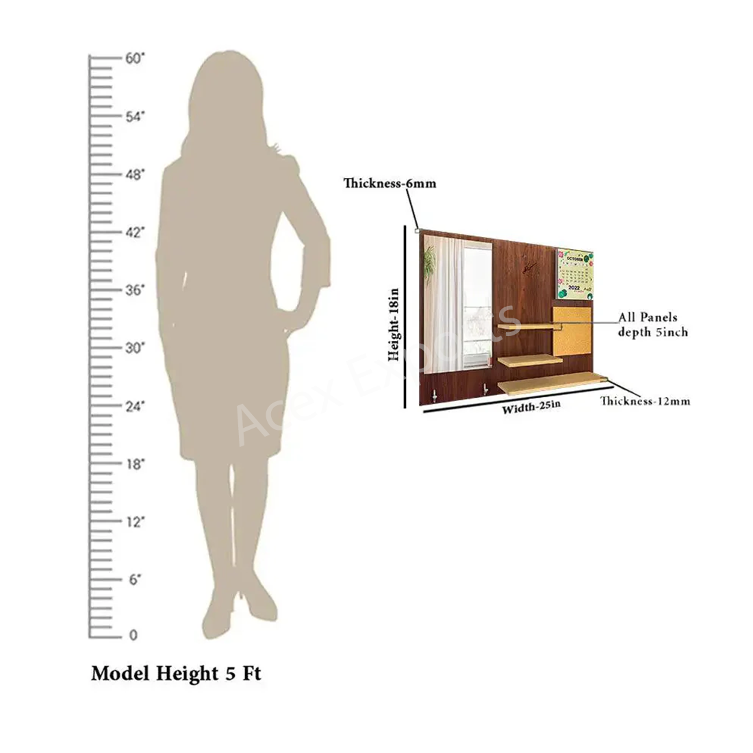 Beautiful (7 In One)' Wooden Wall Organiser With Mirror, Key hangers, Coat Hangers, Pin Board, Clock, Calendar - Image 3