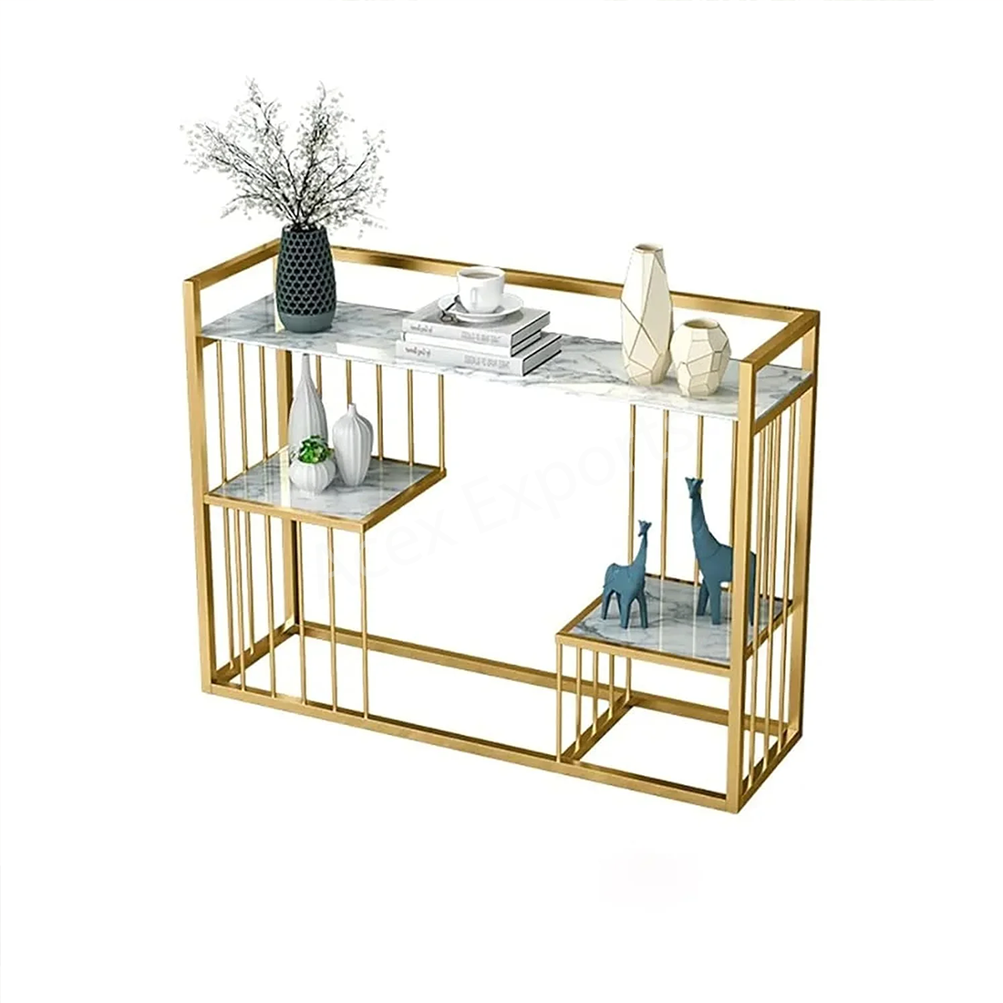 Designer 3-Tier Golden Console Table - Image 4
