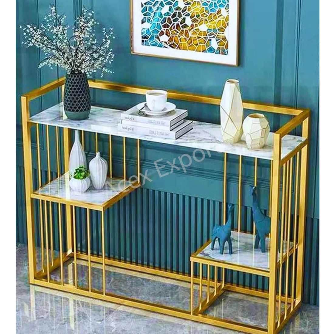 Designer 3-Tier Golden Console Table - Image 3