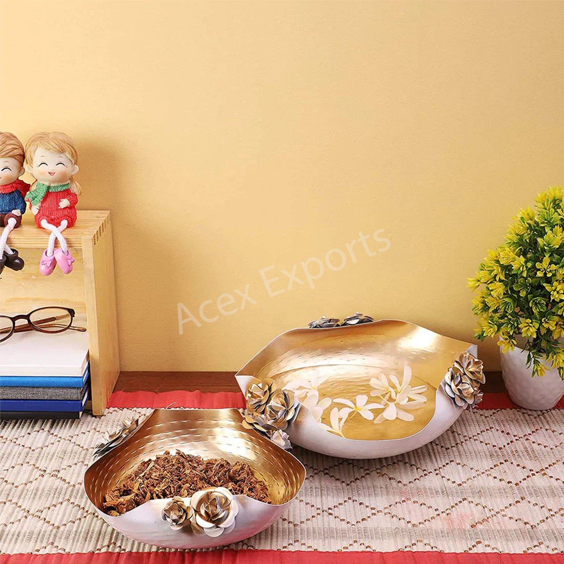 Designer White & Gold Fancy Urli Bowl Set Of 2
