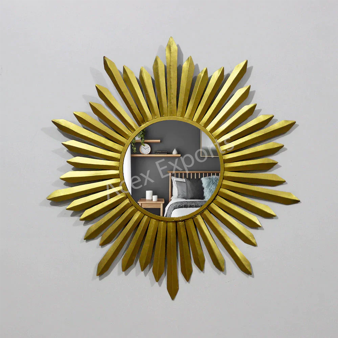 Edgy Golden Strands Round Mirror