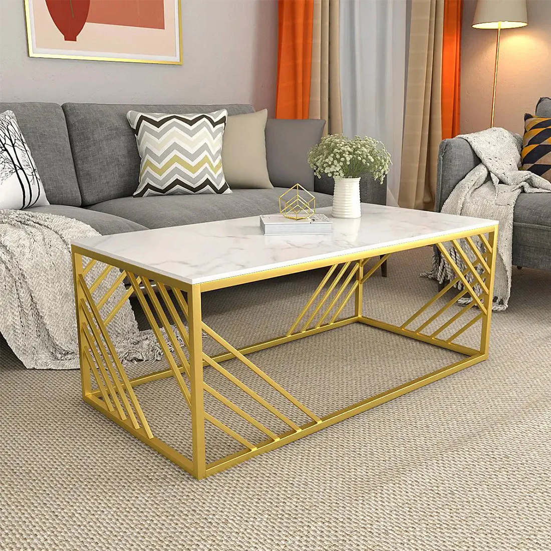 Geometrical Design Golden Metal Centre Table