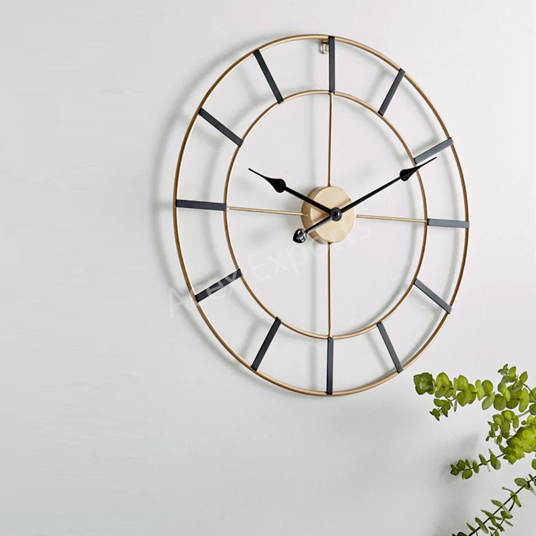 Gold & Black Designer Metal Wall Clock - Image 2