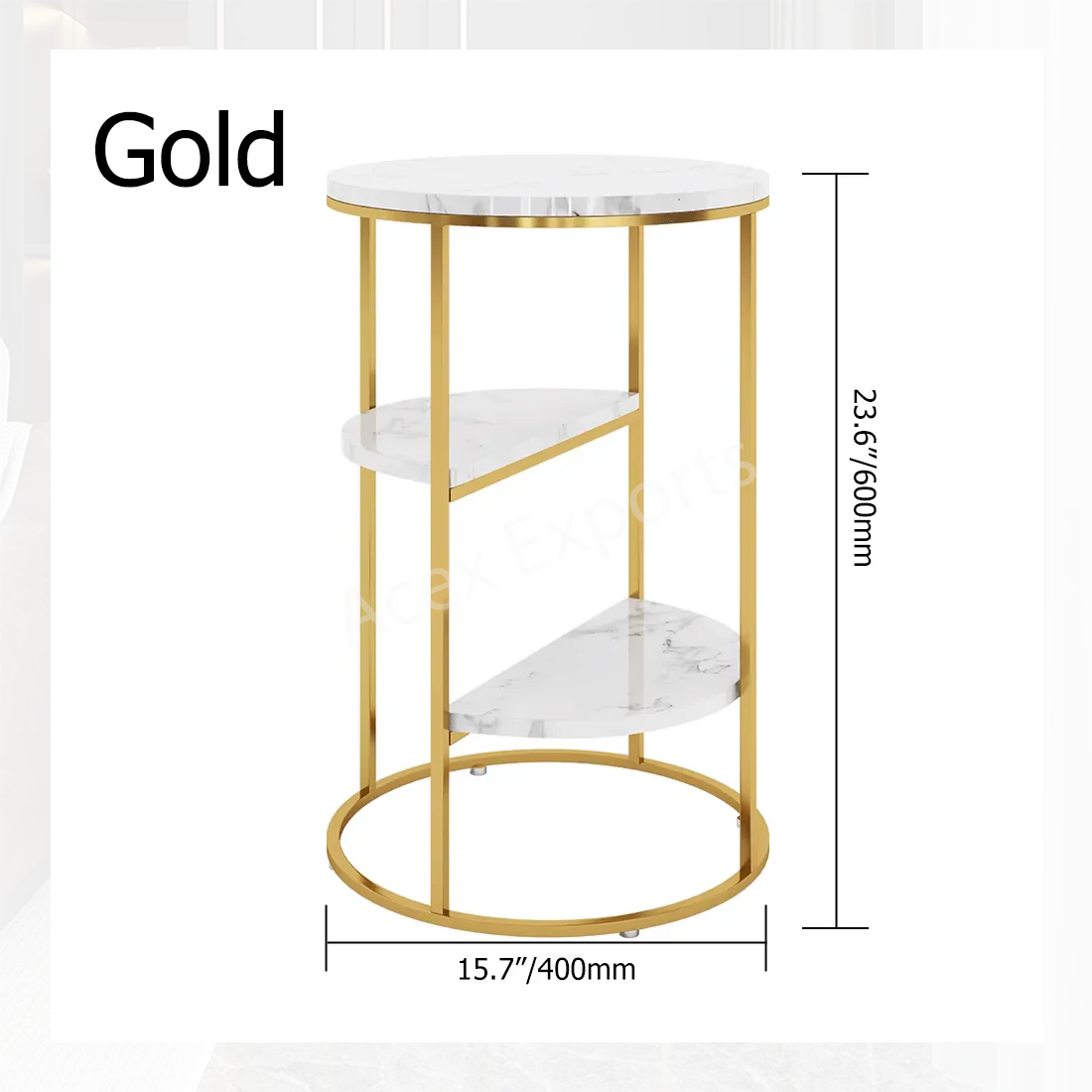 Gold End Table With 3 Tier Marble Shelf - Image 3