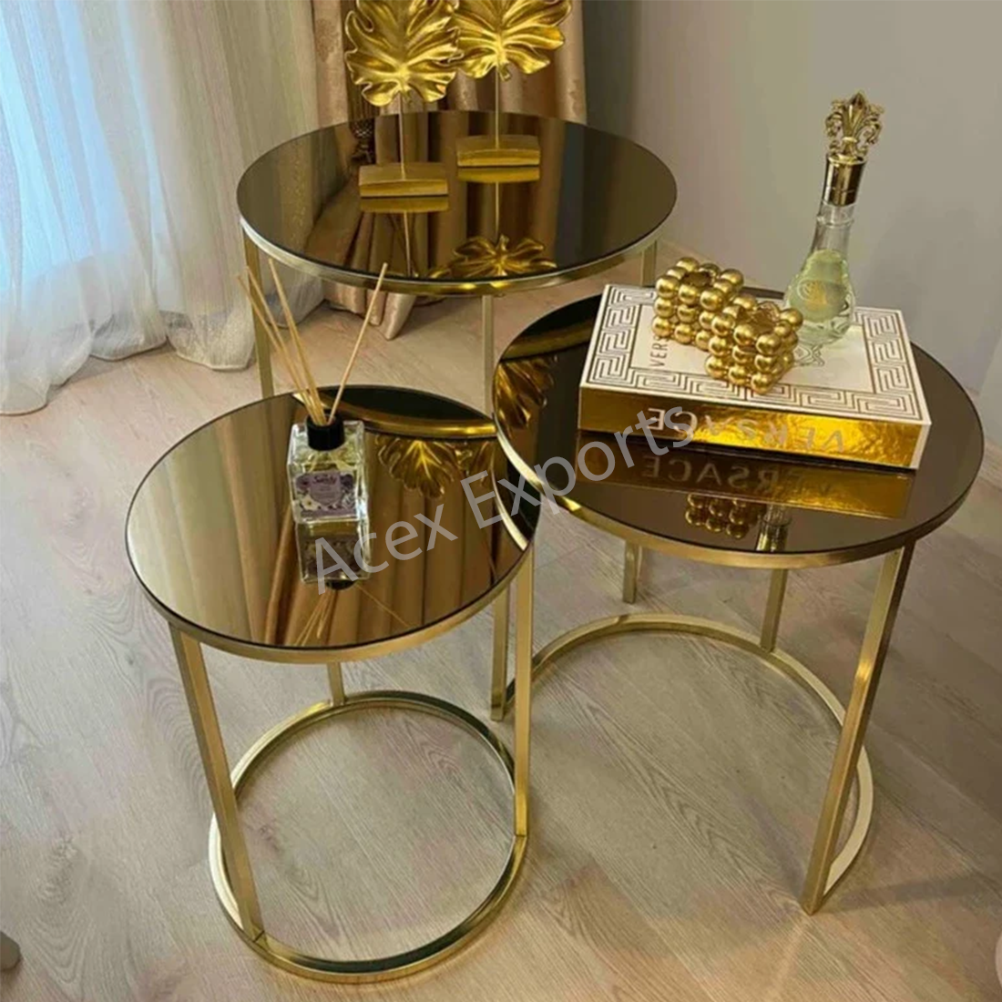 Gold Metal Legs with Glass Nesting Coffee Tables