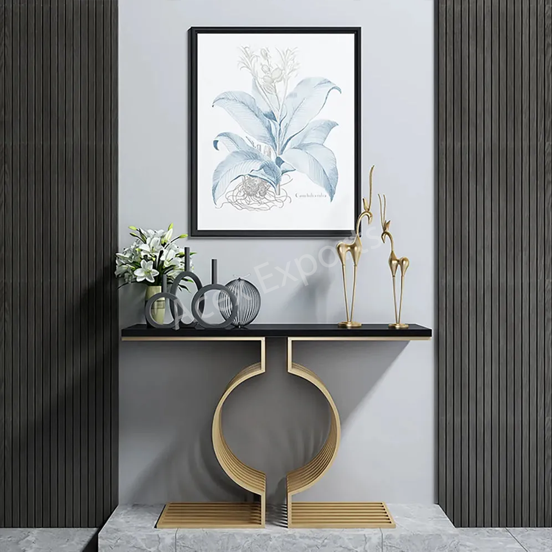 Golden Exquisite Circular Design Metal Console Table - Image 2