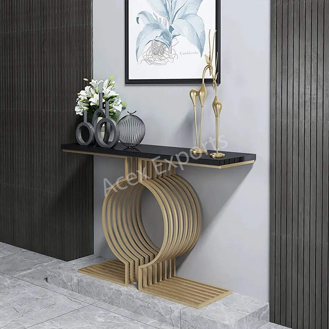 Golden Exquisite Circular Design Metal Console Table - Image 4