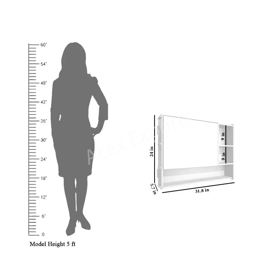 Large Bathroom Mirror Cabinet with 5 Spacious Shelves- Solid Brown - Image 4