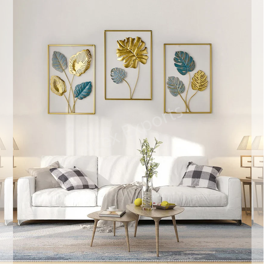 acex-exports-Large-Living-Room-Gold-Blue-Metal-Leaf