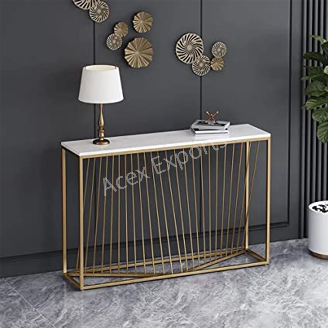 Geometric Criss Cross Pattern Contemporary Console Table