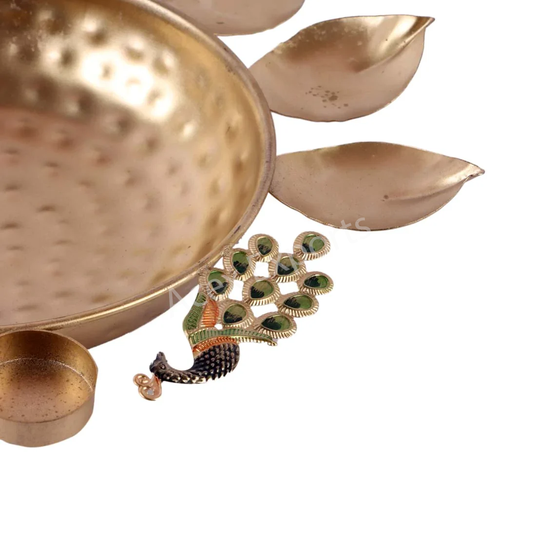 Metal Set of 3 Peacock Urli Bowl Tealight Holder - Image 4