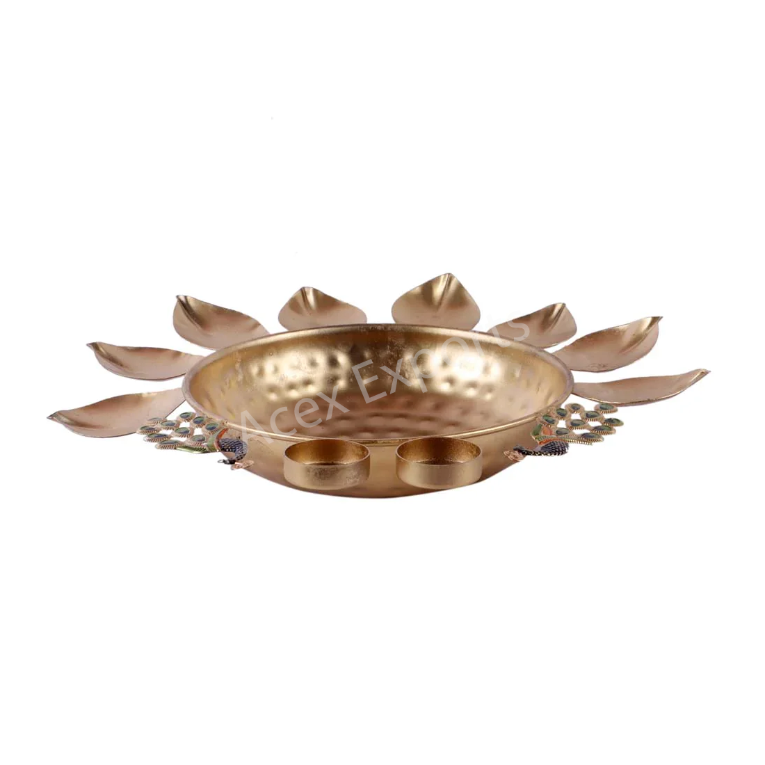 Metal Set of 3 Peacock Urli Bowl Tealight Holder - Image 2