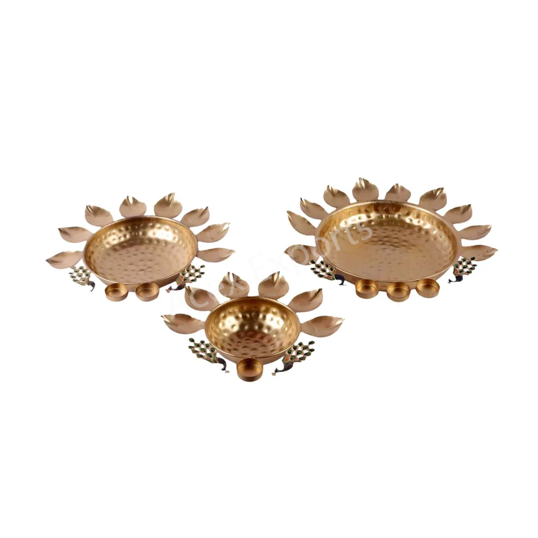 Metal Set of 3 Peacock Urli Bowl Tealight Holder - Image 3