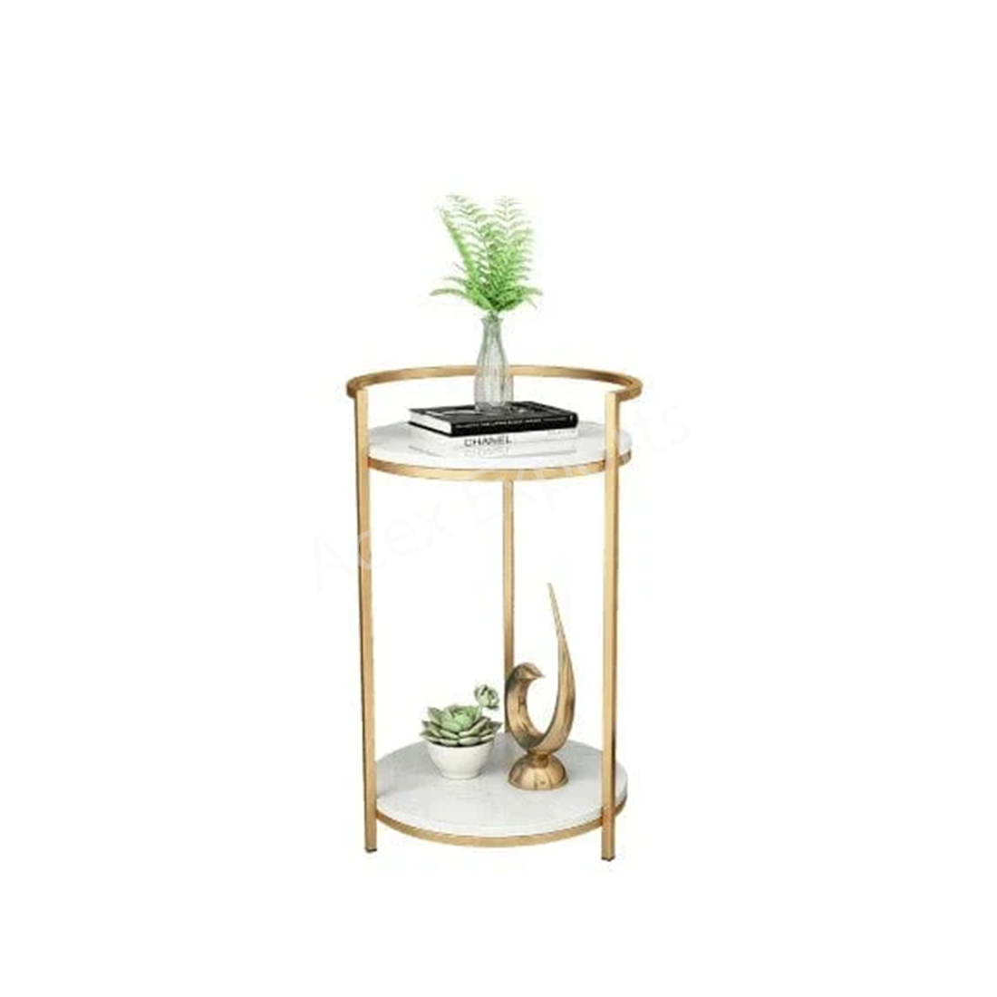 Metallic Stand Two Layer Marble Side Table - Image 2
