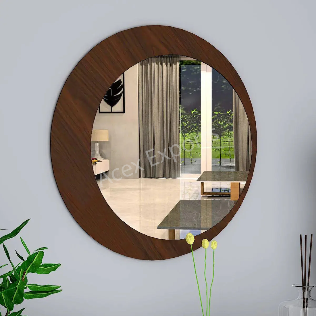Minimalistic Round Wooden Wall Mirror - Image 2
