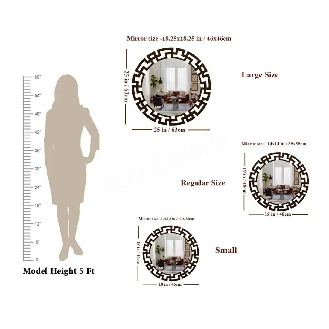 Modern Decorative Brown Round Vanity Mirror - Image 3