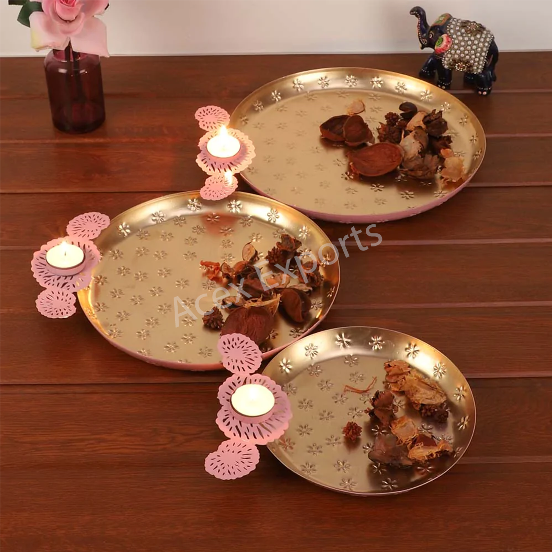 Pink Glass Urli Bowl Set of 3