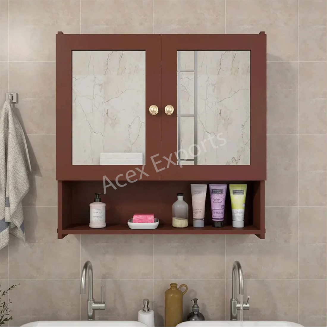 Space Saving Bathroom Mirror Cabinet with 5 Spacious Shelves- Solid Brown