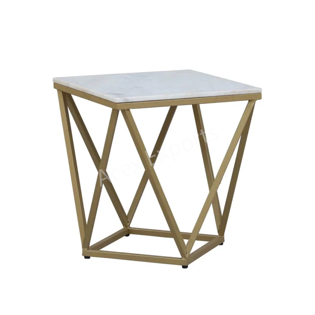 Square End Table with Marble Top in Gold Finish - Image 4