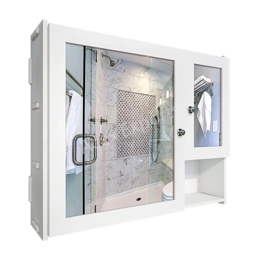 Sturdy Wooden Bathroom Storage Cabinet with Mirrors & 5 Spacious Shelves- White - Image 4