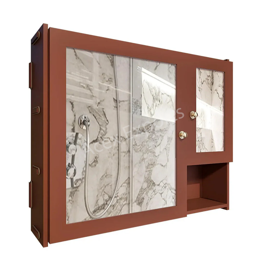 Sturdy Wooden Bathroom Storage Cabinet with Mirrors & 5 Spacious Shelves- Solid Brown - Image 3