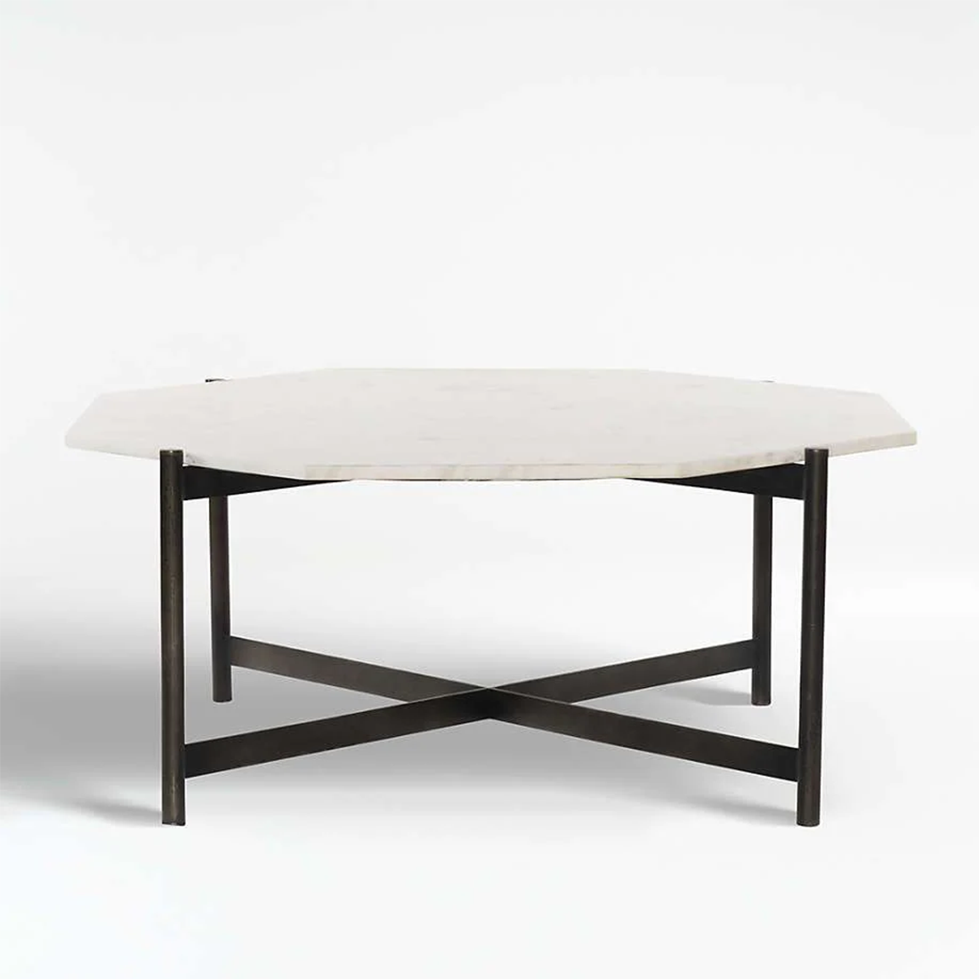 White Marble Top Hexagonal Shape Iron Stand Coffee Tables
