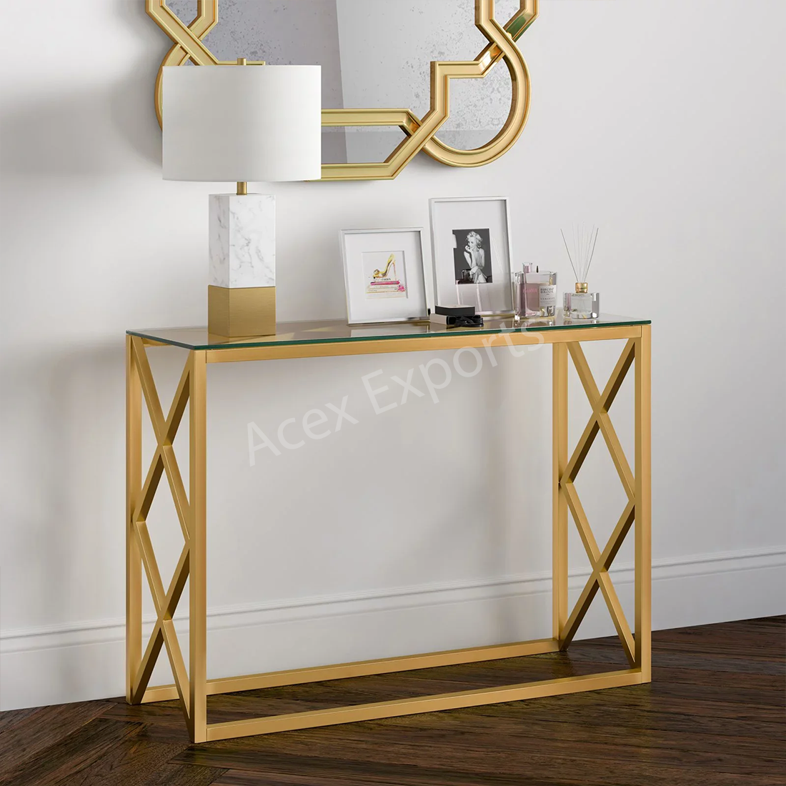 Zig Zag Design Console Table With Glass Top