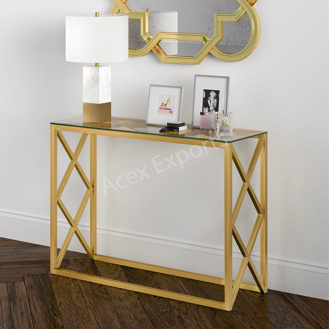 Zig Zag Design Console Table With Glass Top - Image 2