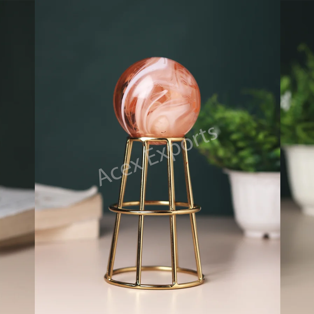 Crystal Orbs Gold Pedestal with Peach Ball