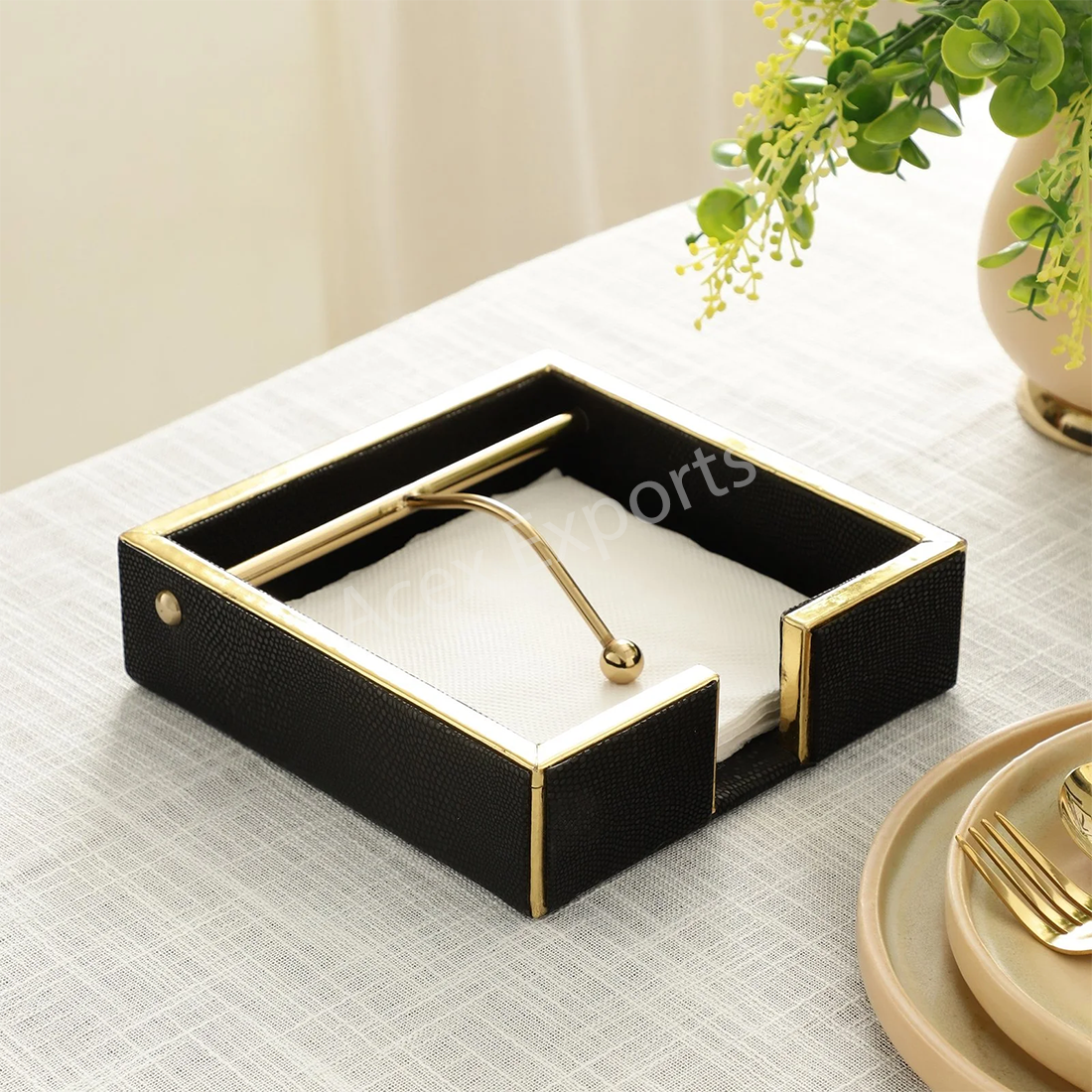 Opus Leather Napkin Cradle black