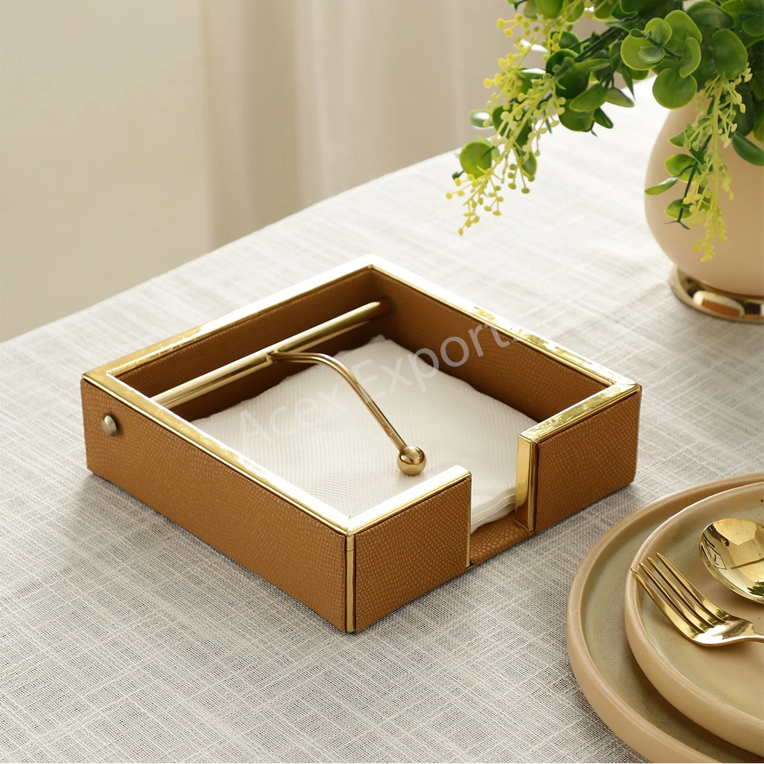 Opus Leather Napkin Cradle gold