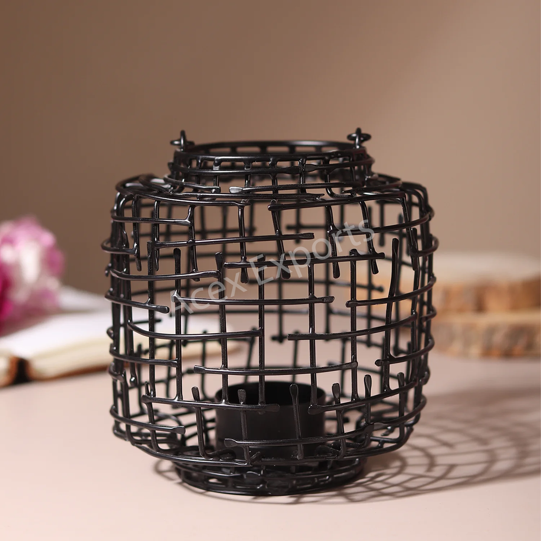 Basketweave Black Tea Light Holder