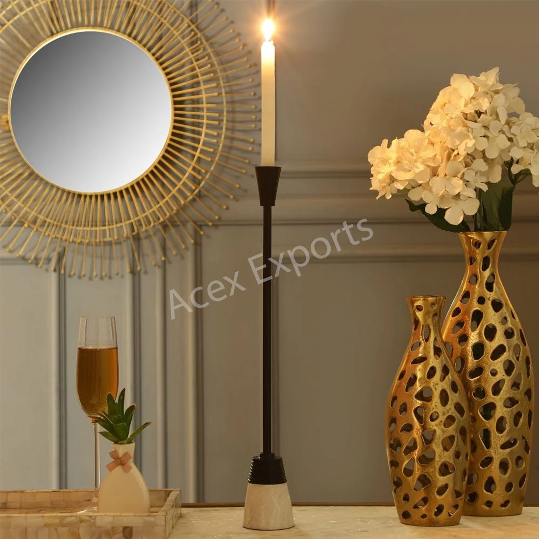 Frey Marble Candle Holder In Black - Image 2