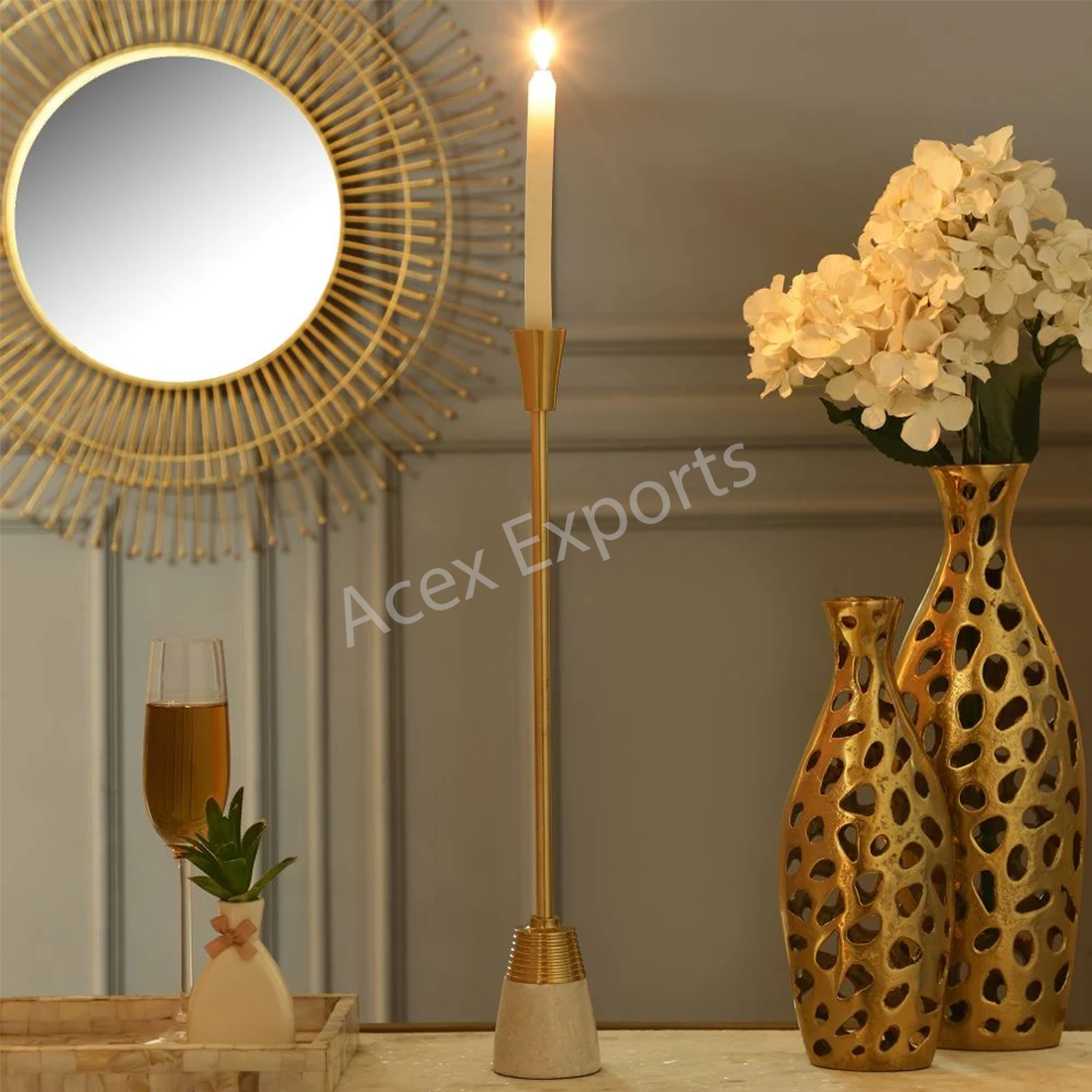 Frey Marble Candle Holder In Gold - Image 2