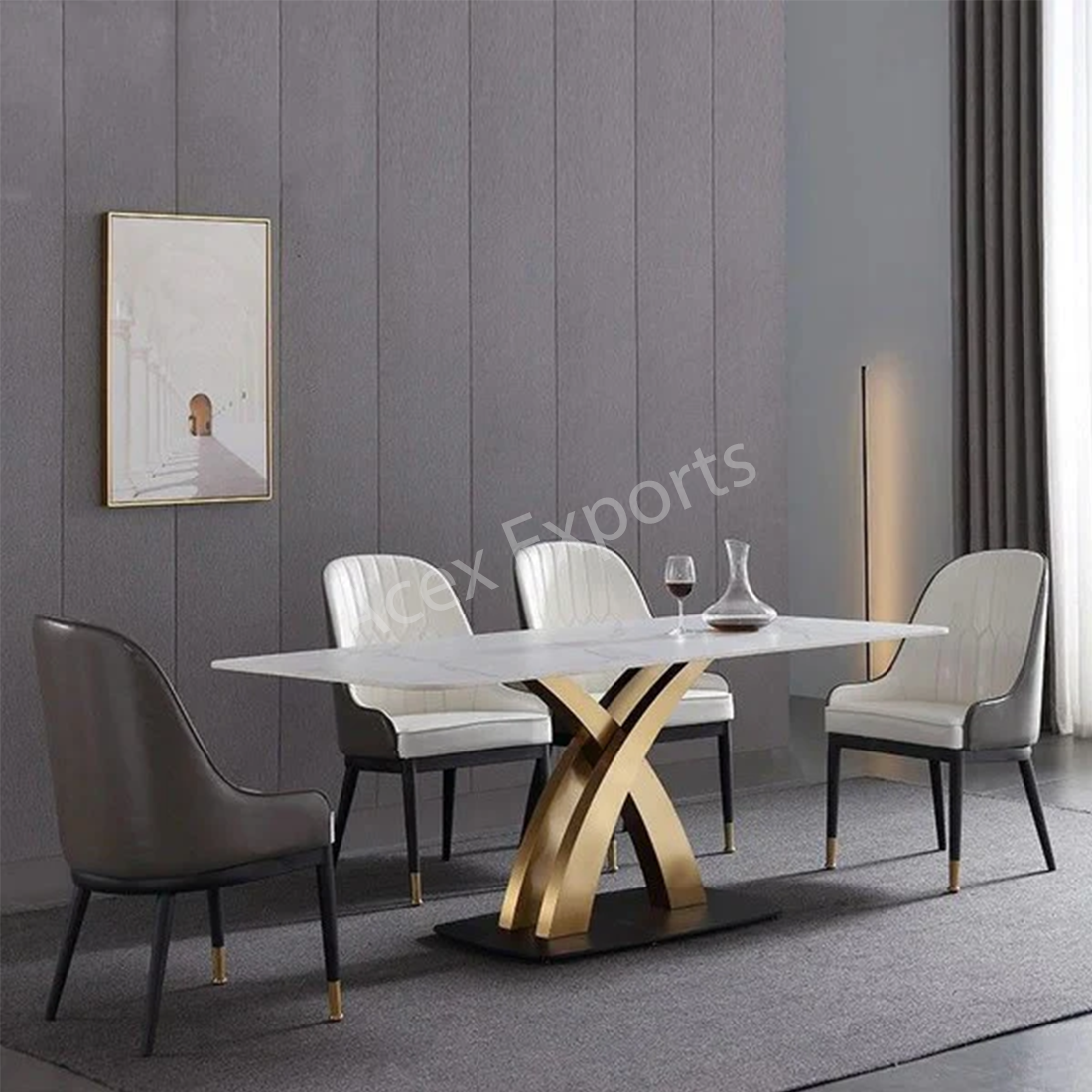 Intersect Metal Dining Table With 6 Chairs - Image 2