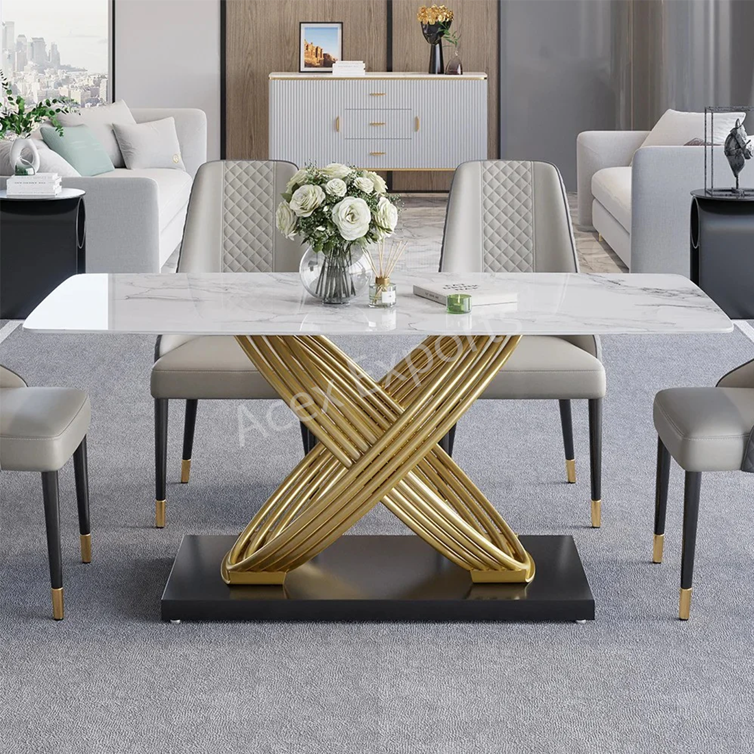 acex-exports-Intertwined-Elegance-Dining-Table-With-Six-Chairs