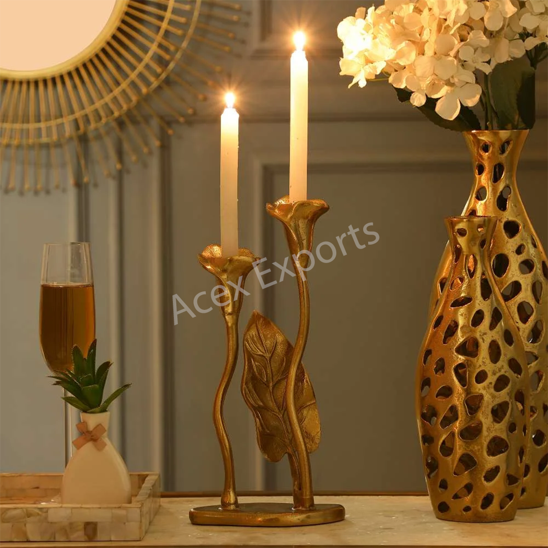 Jules Double Candle Holder Gold