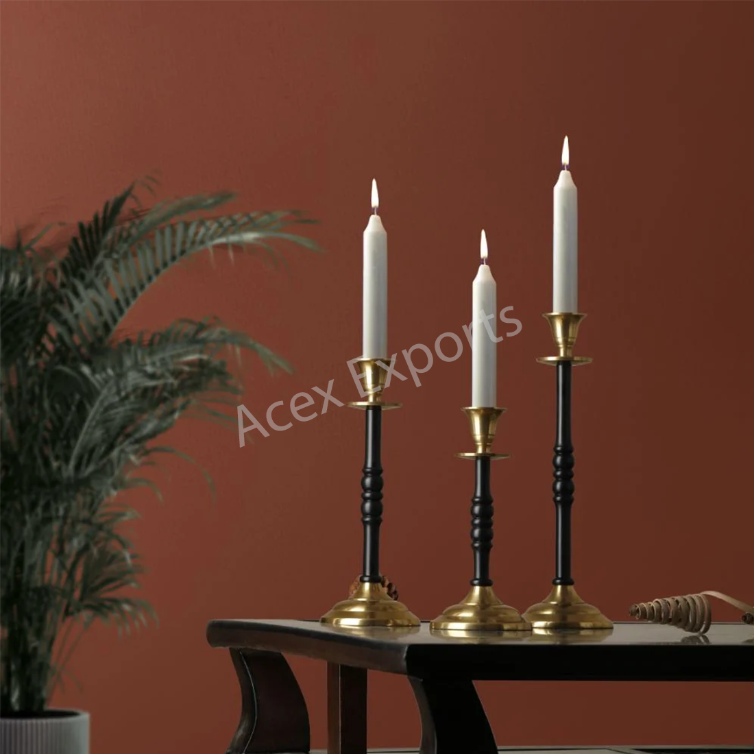 Olsen Set of 3 Candle holders Black & Gold