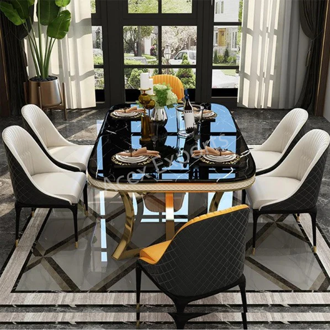 Royale Retreat Metal Dining Table With 6 Chairs - Image 2
