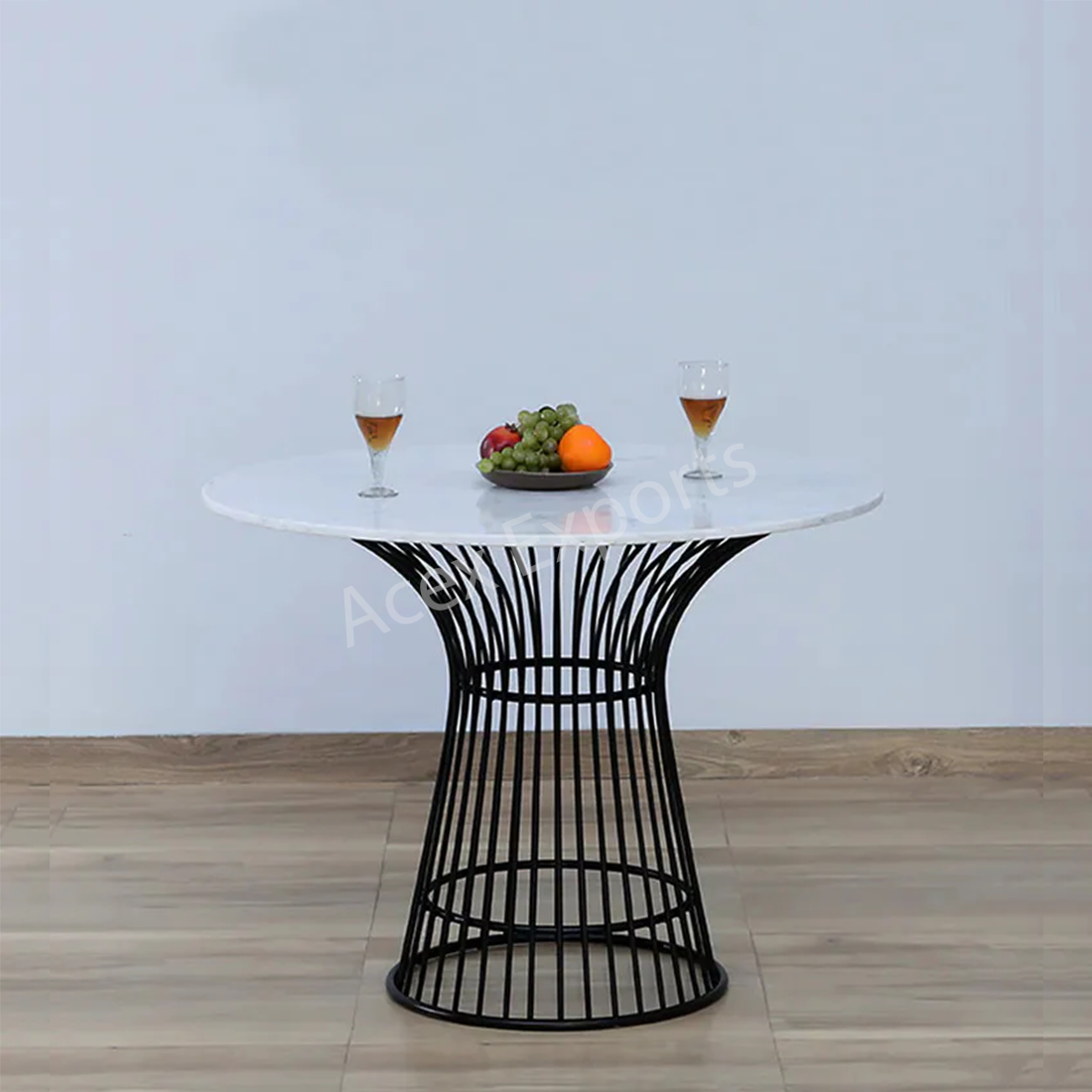 Swirling Black Dining Table With Marble Top