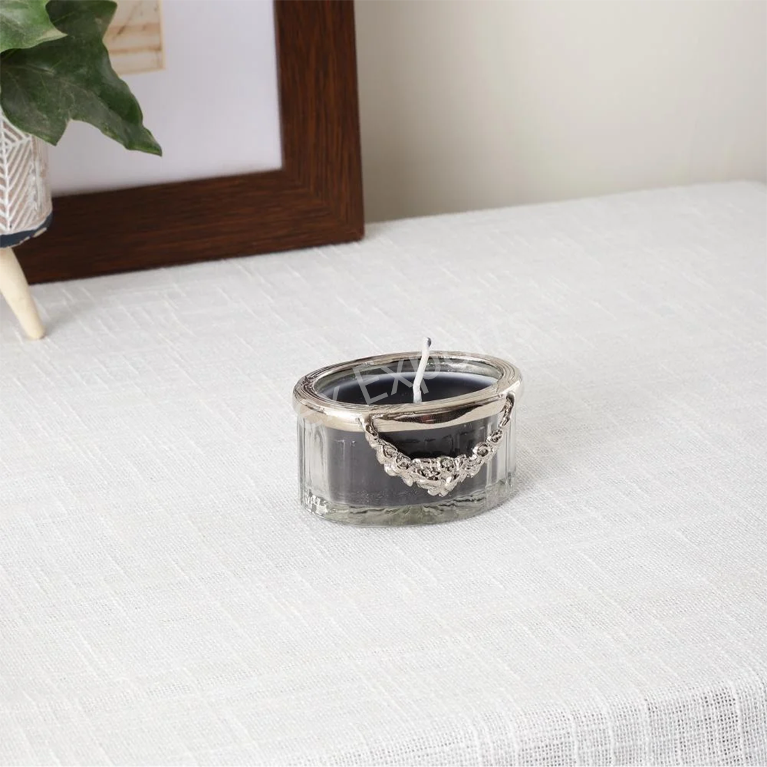 Black velvet Scented candle jar with Silver Ring