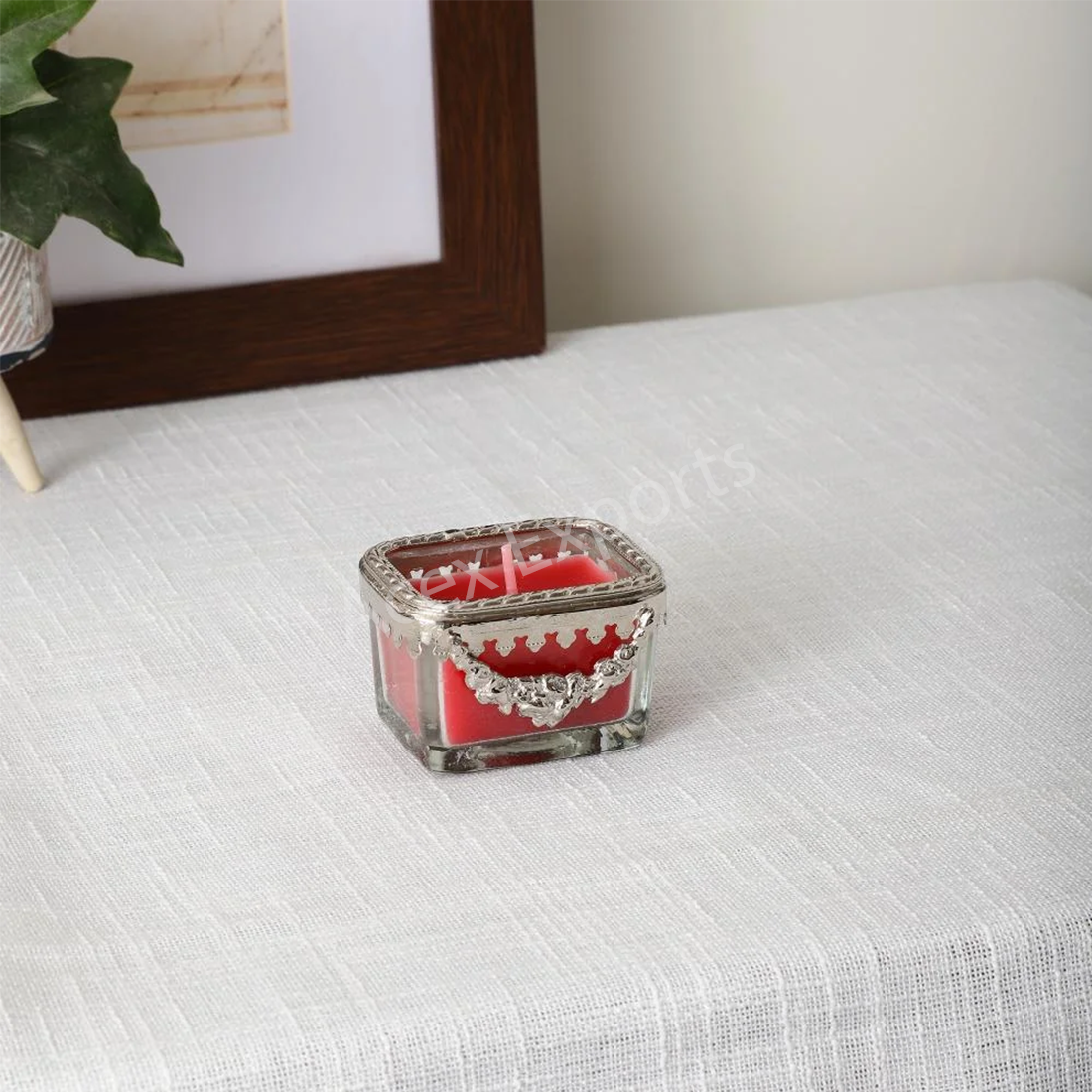 Cherry blossom red scented candle glass jar with Silver ring