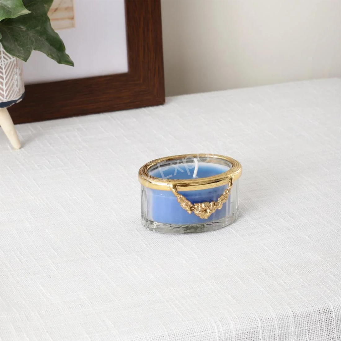 Ocean breeze blue Scented candle jar with Golden ring