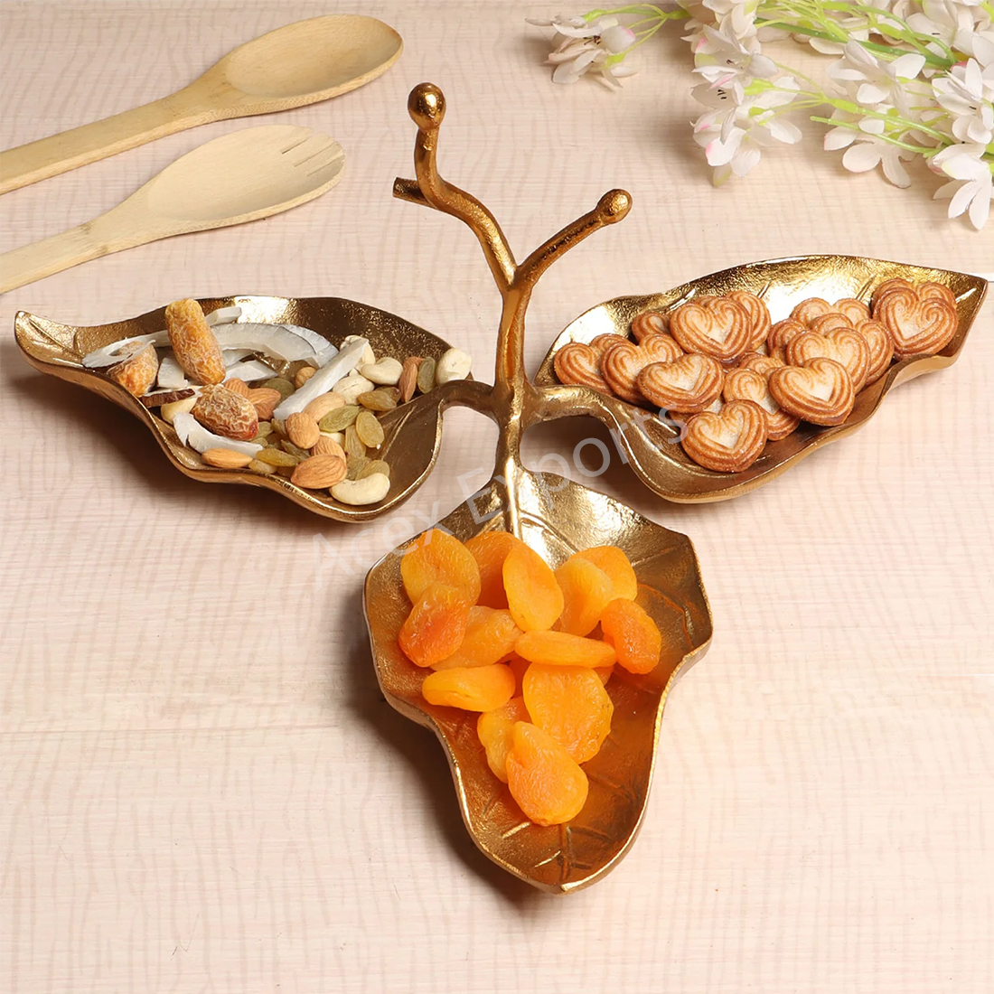 3 Leaf Decorative Gold Platter