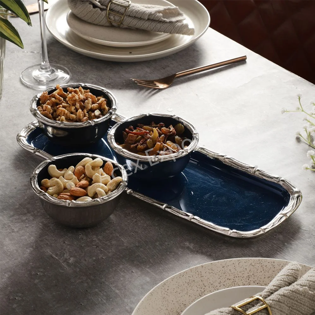 Alf Vine Tray Bowl Set in Blue Enamel