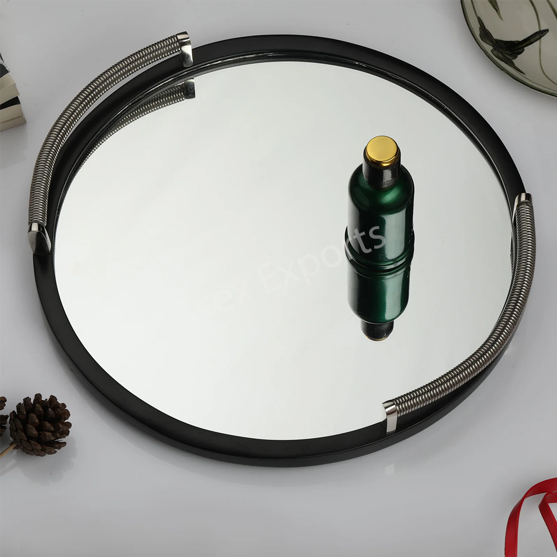 Allie Mirror Tray Black Silver Large Size